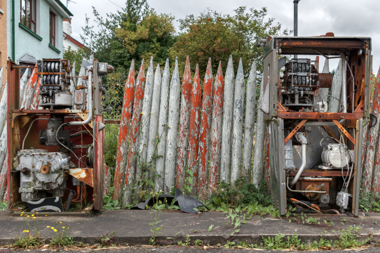Rusty gas pumps - Dervock, Northern Ireland, UK - August 17, 2017